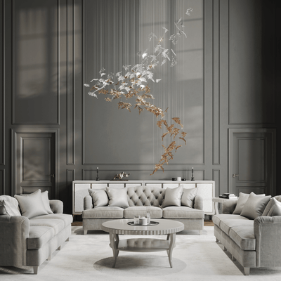 Cosolion Bird Amber Clear Glass Chandelier