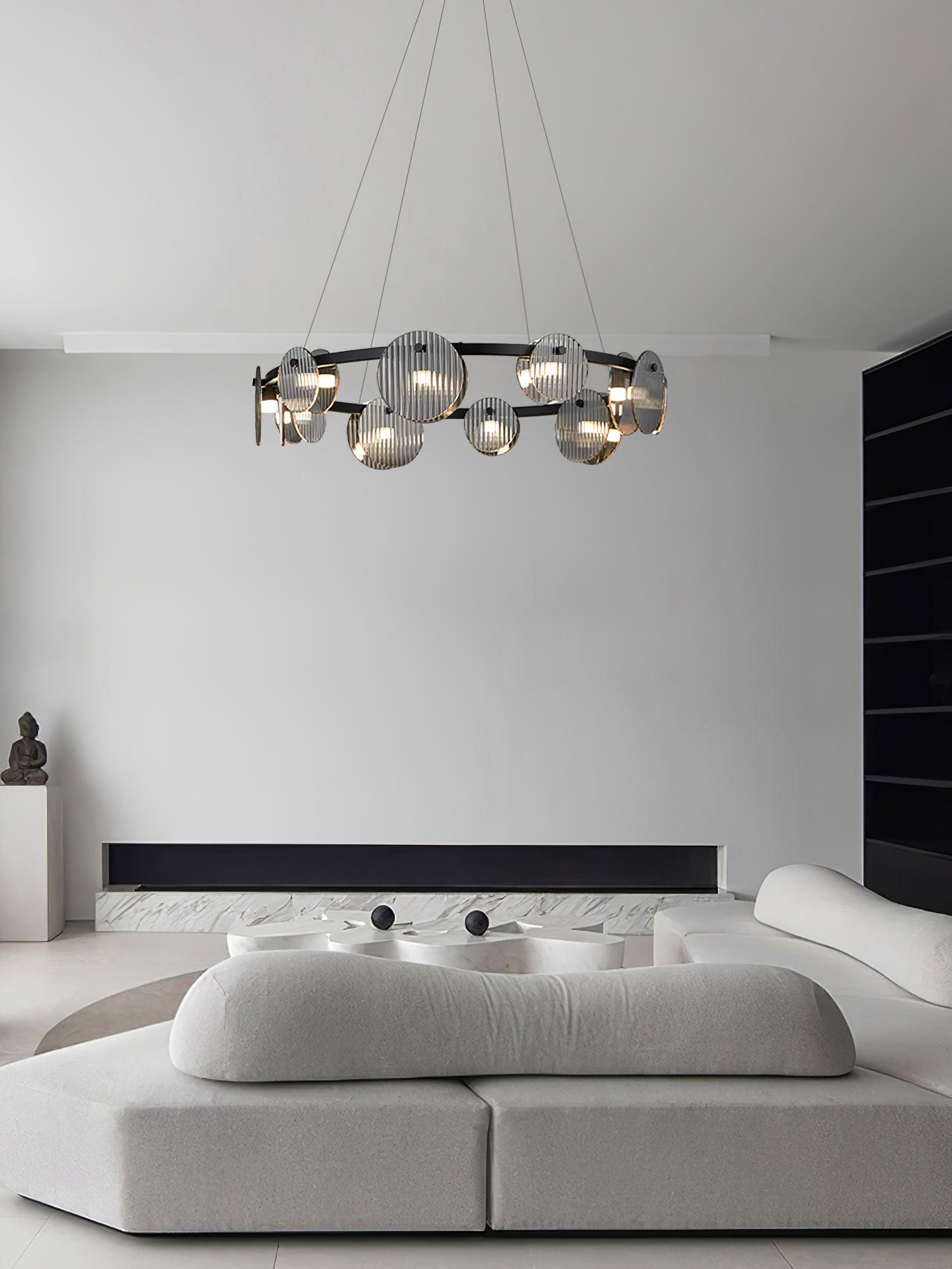 Eovin Chandelier Smoked Glass and Black Metal
