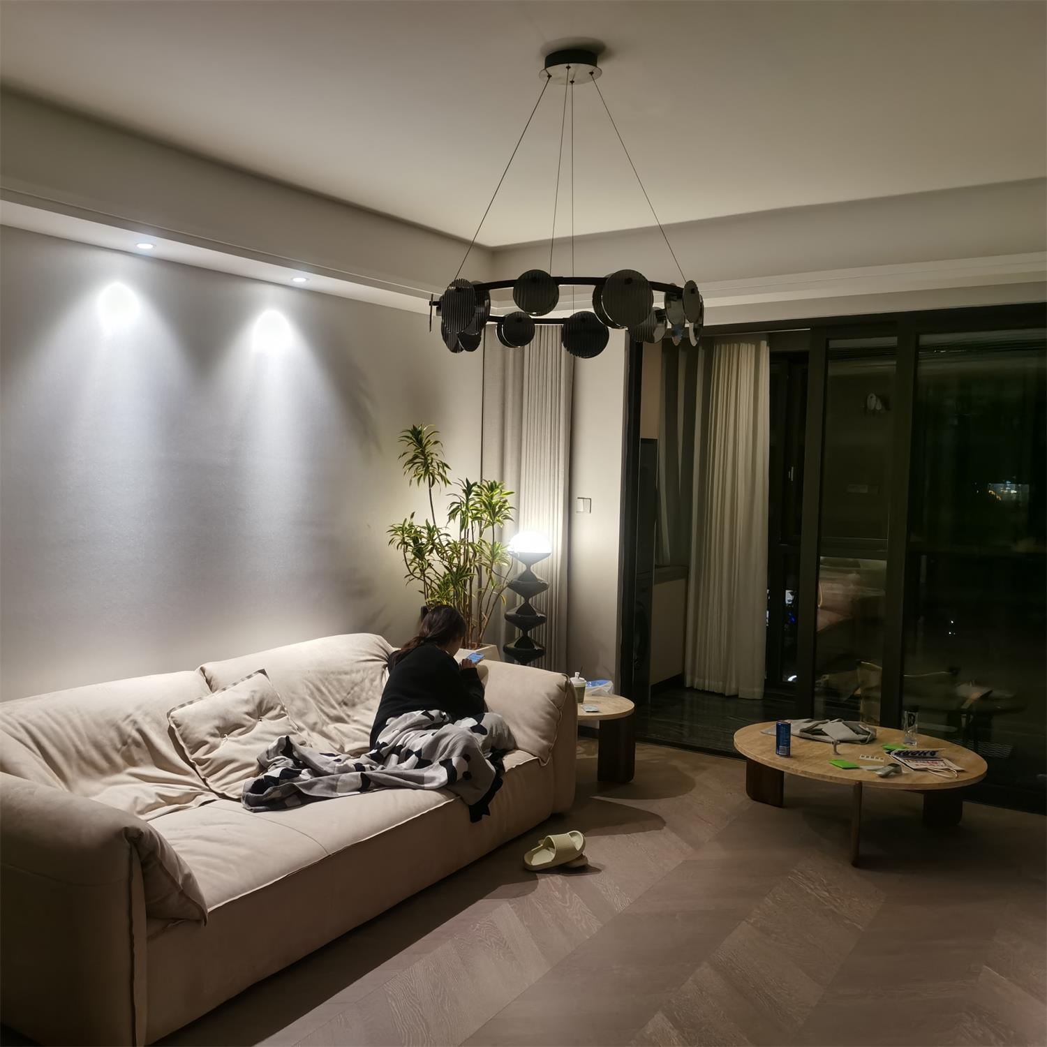 Eovin Chandelier Smoked Glass and Black Metal