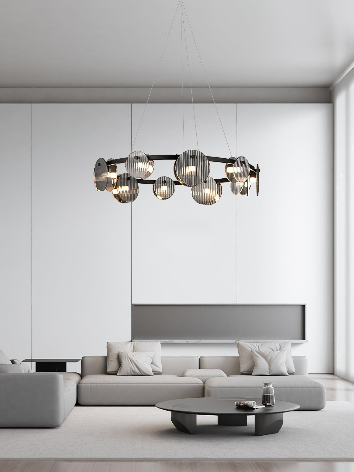 Eovin Chandelier Smoked Glass and Black Metal