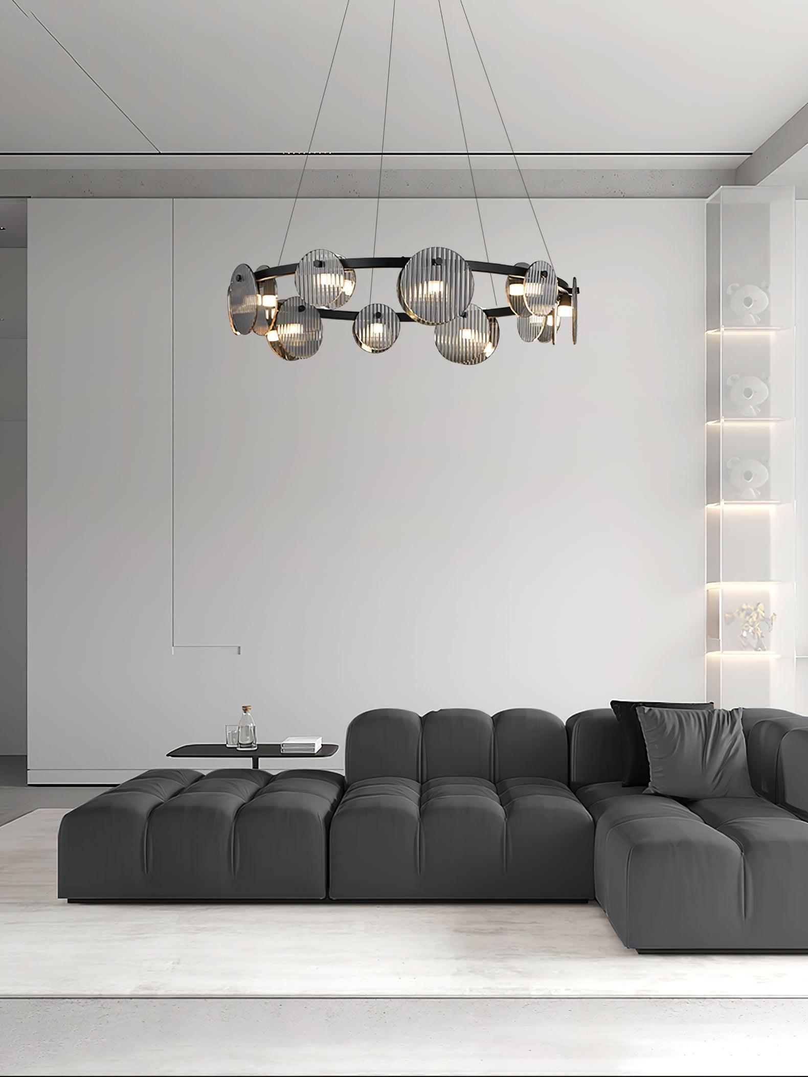 Eovin Chandelier Smoked Glass and Black Metal