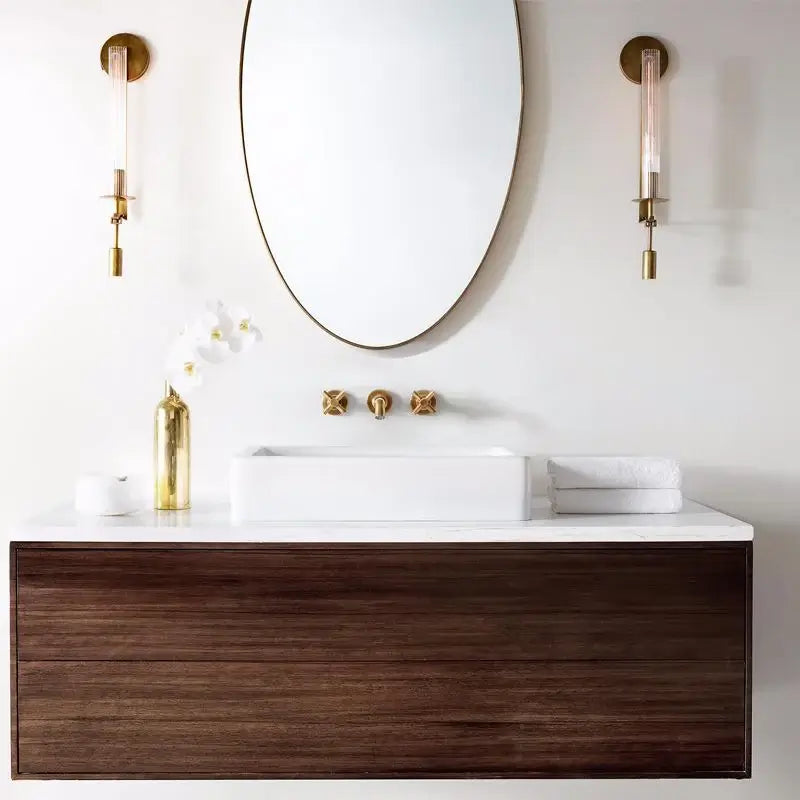 Veloora Wall Lamp Brass Minimalist Ribbed Glass