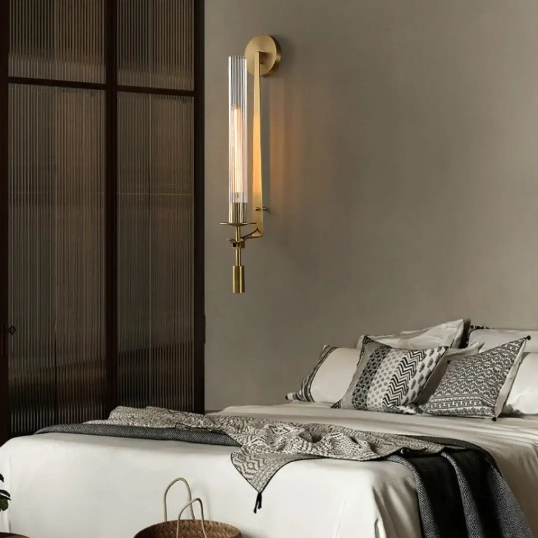 Veloora Wall Lamp Brass Minimalist Ribbed Glass