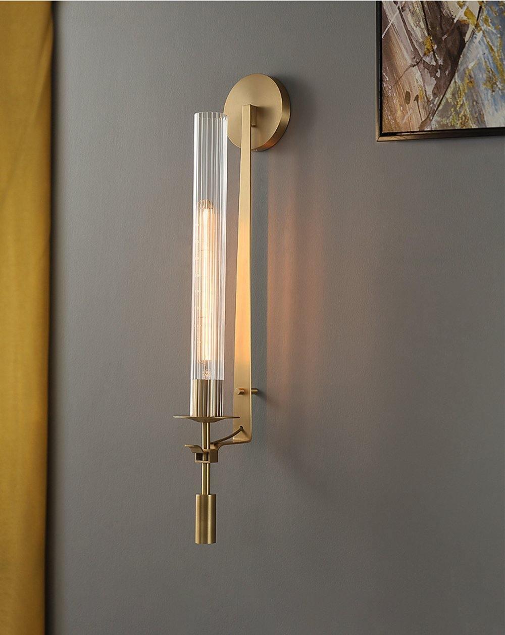 Veloora Wall Lamp Brass Minimalist Ribbed Glass