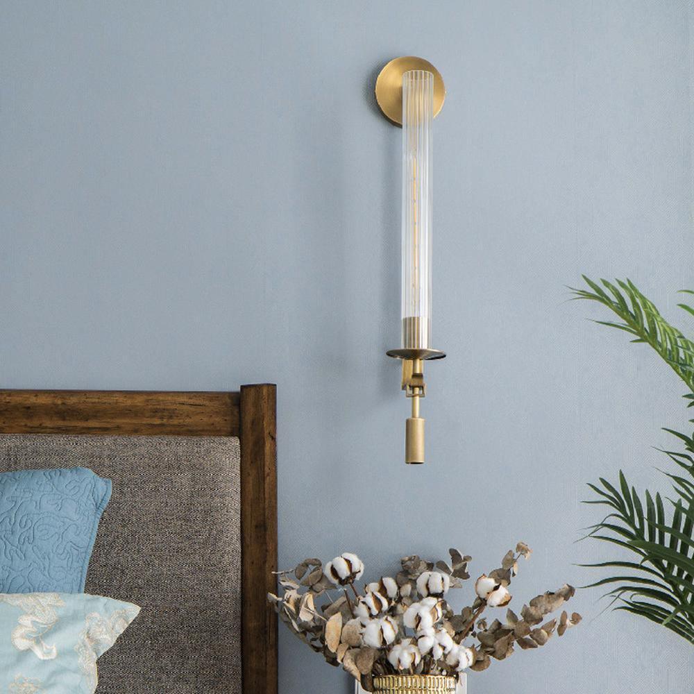 Veloora Wall Lamp Brass Minimalist Ribbed Glass