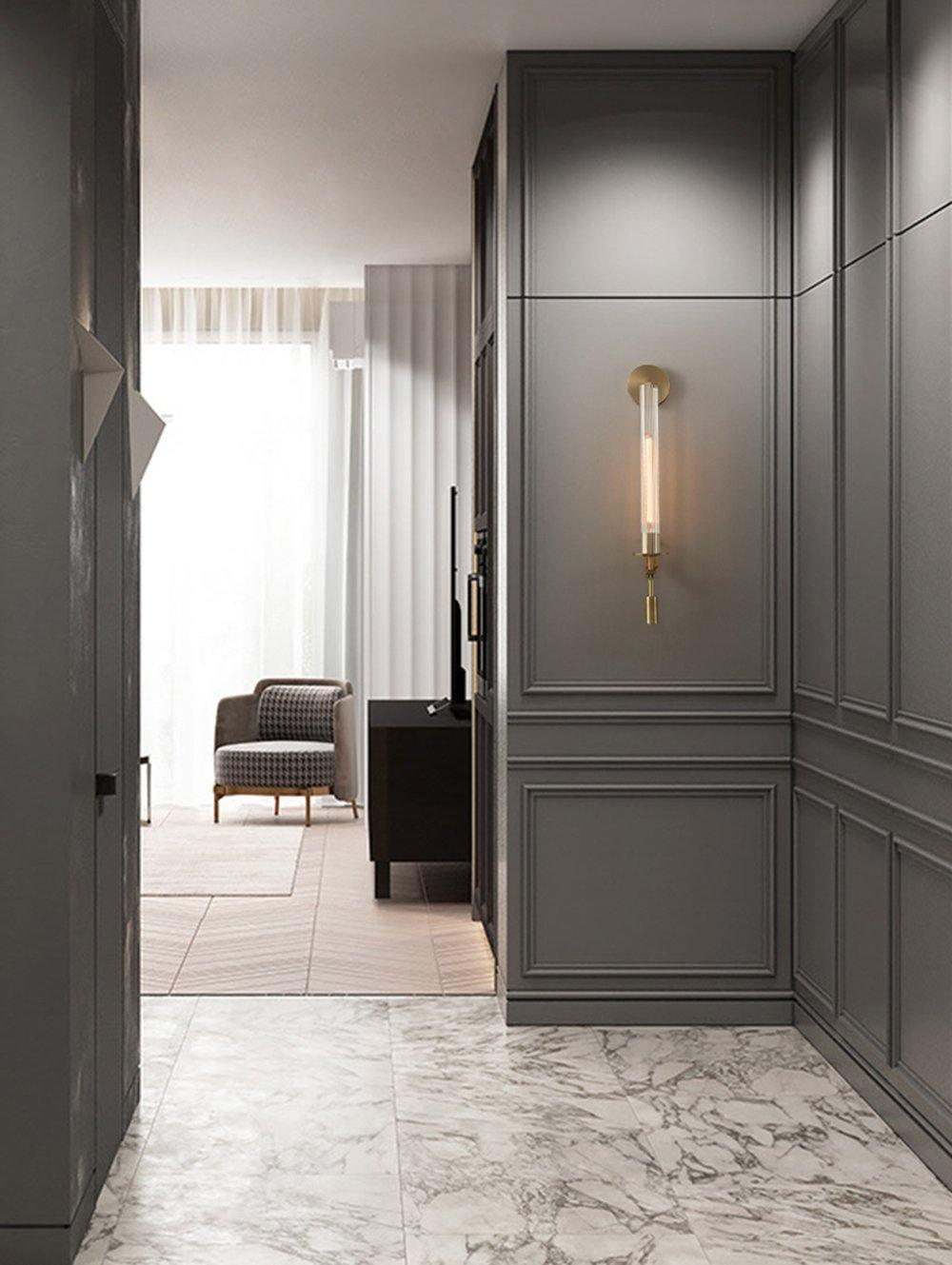 Veloora Wall Lamp Brass Minimalist Ribbed Glass