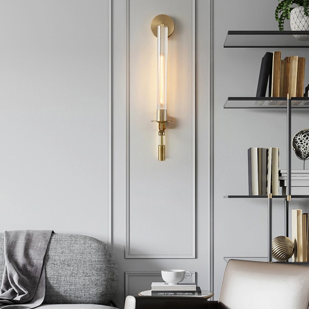 Veloora Wall Lamp Brass Minimalist Ribbed Glass