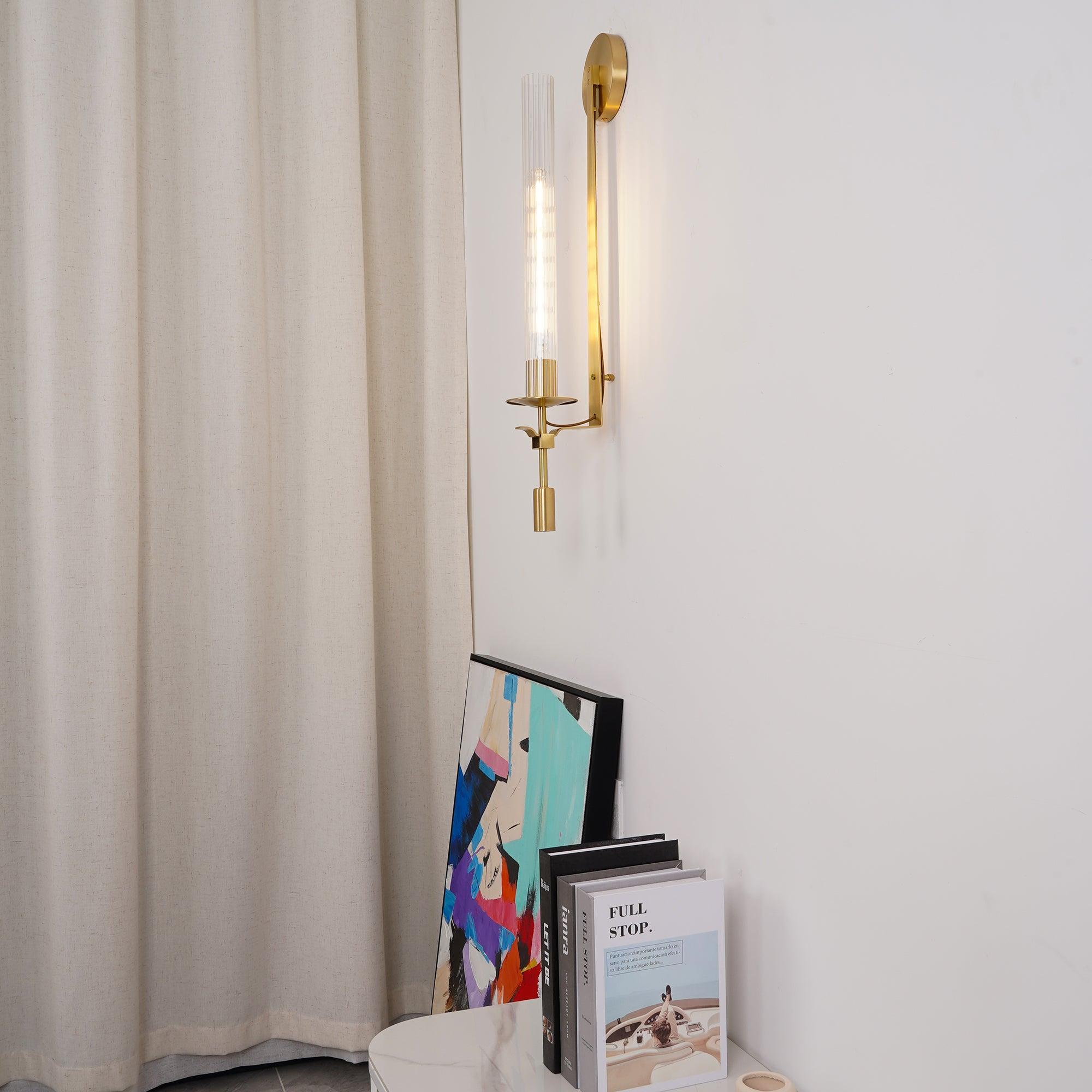 Veloora Wall Lamp Brass Minimalist Ribbed Glass
