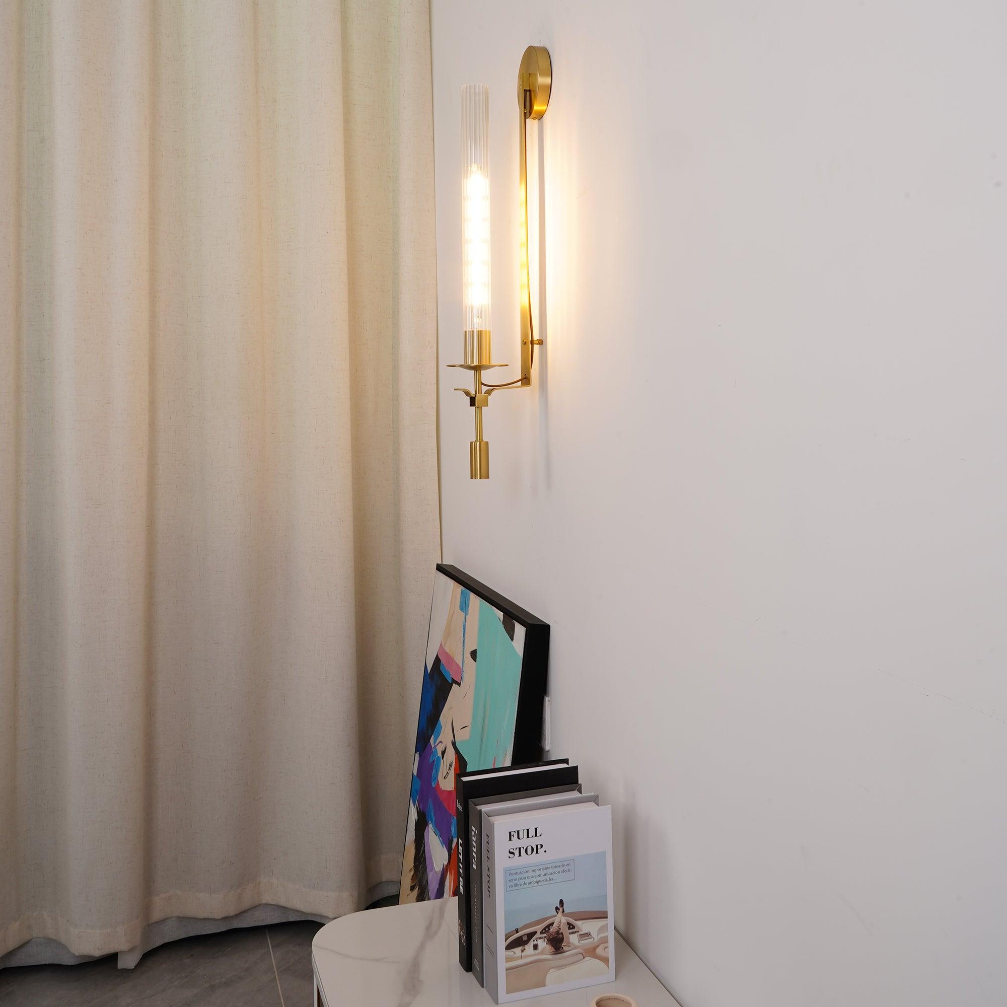 Veloora Wall Lamp Brass Minimalist Ribbed Glass