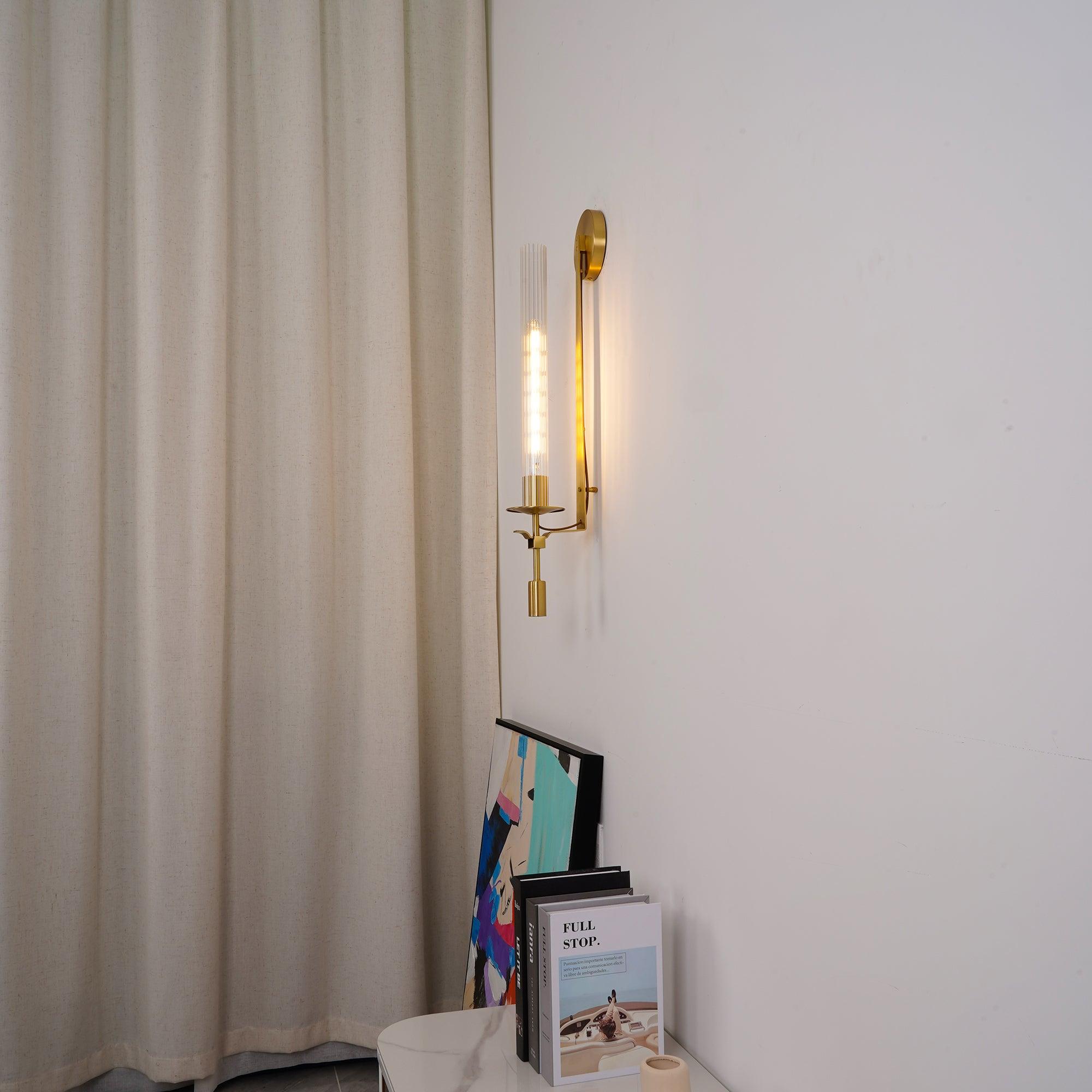 Veloora Wall Lamp Brass Minimalist Ribbed Glass