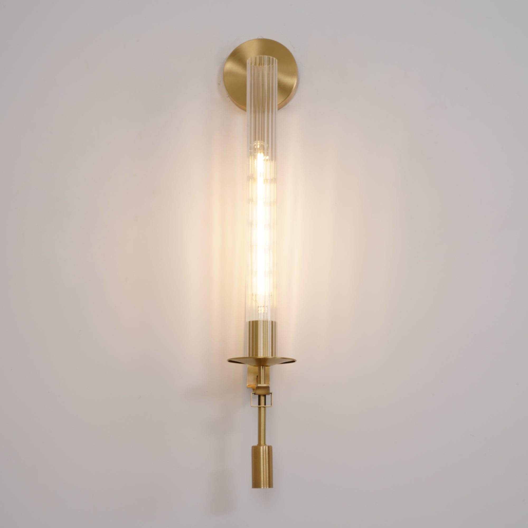 Veloora Wall Lamp Brass Minimalist Ribbed Glass