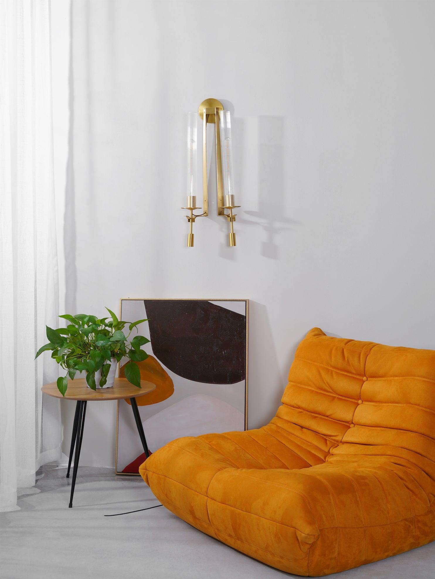 Veloora Wall Lamp Brass Minimalist Ribbed Glass