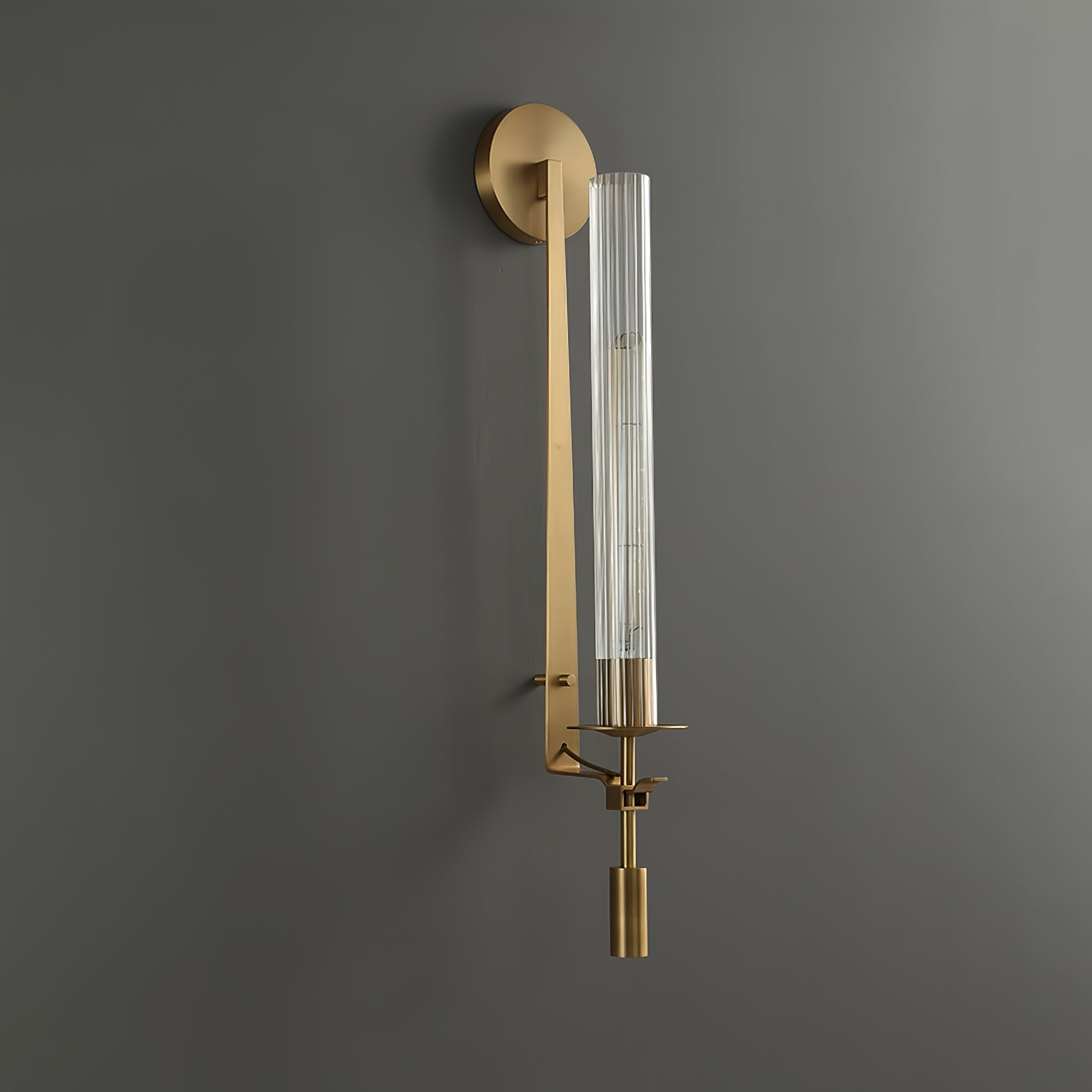 Veloora Wall Lamp Brass Minimalist Ribbed Glass