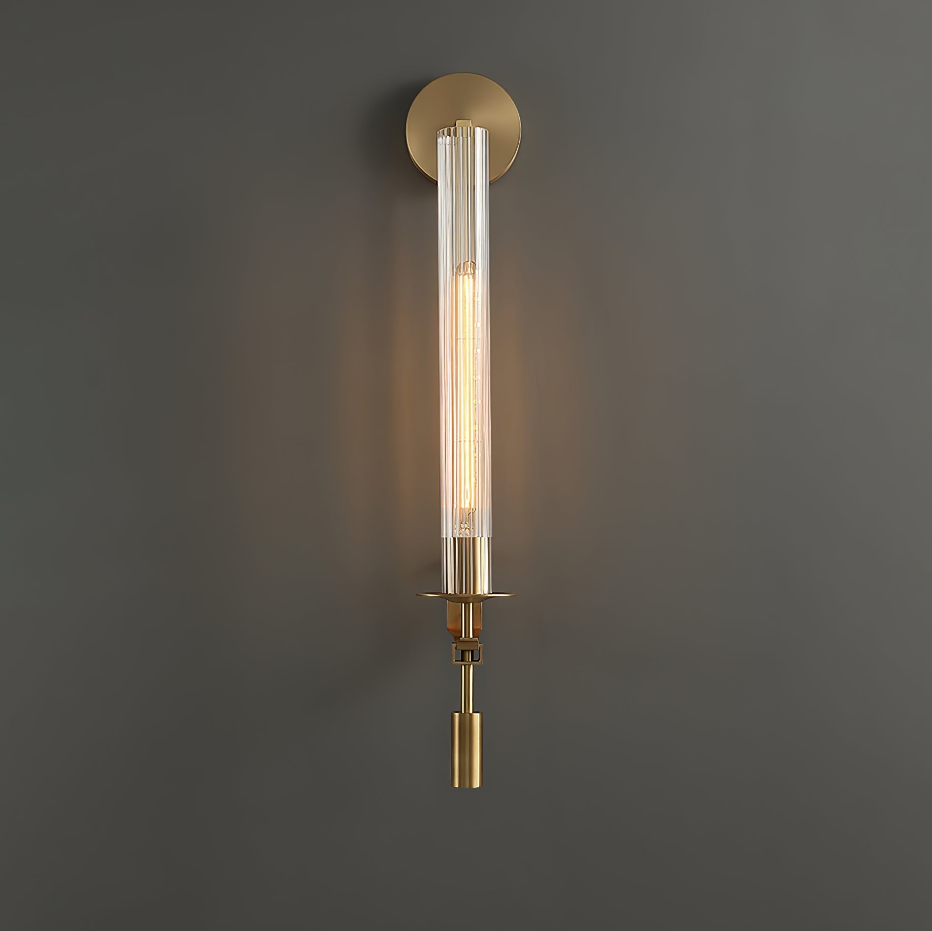Veloora Wall Lamp Brass Minimalist Ribbed Glass