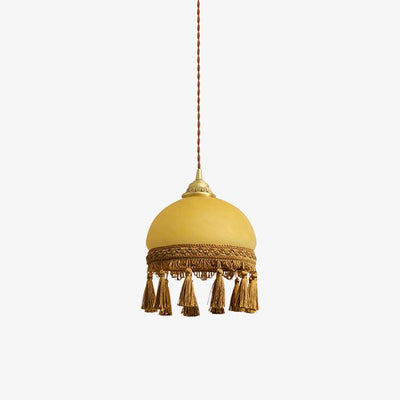 Sycaran French Tassels Swag Brass Glass Fabric Pendant Light