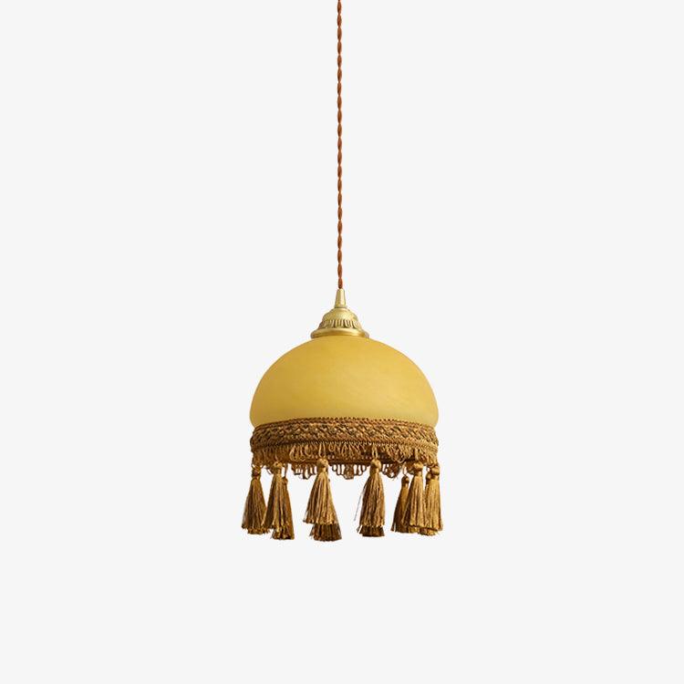 Sycaran French Tassels Swag Brass Glass Fabric Pendant Light