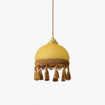 Sycaran French Tassels Swag Brass Glass Fabric Pendant Light