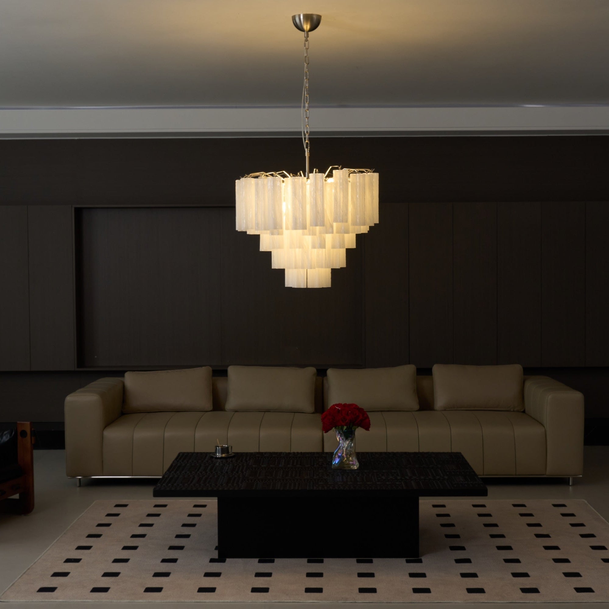 Velinaine Chandelier Frosted Murano Glass Tiered Cascade
