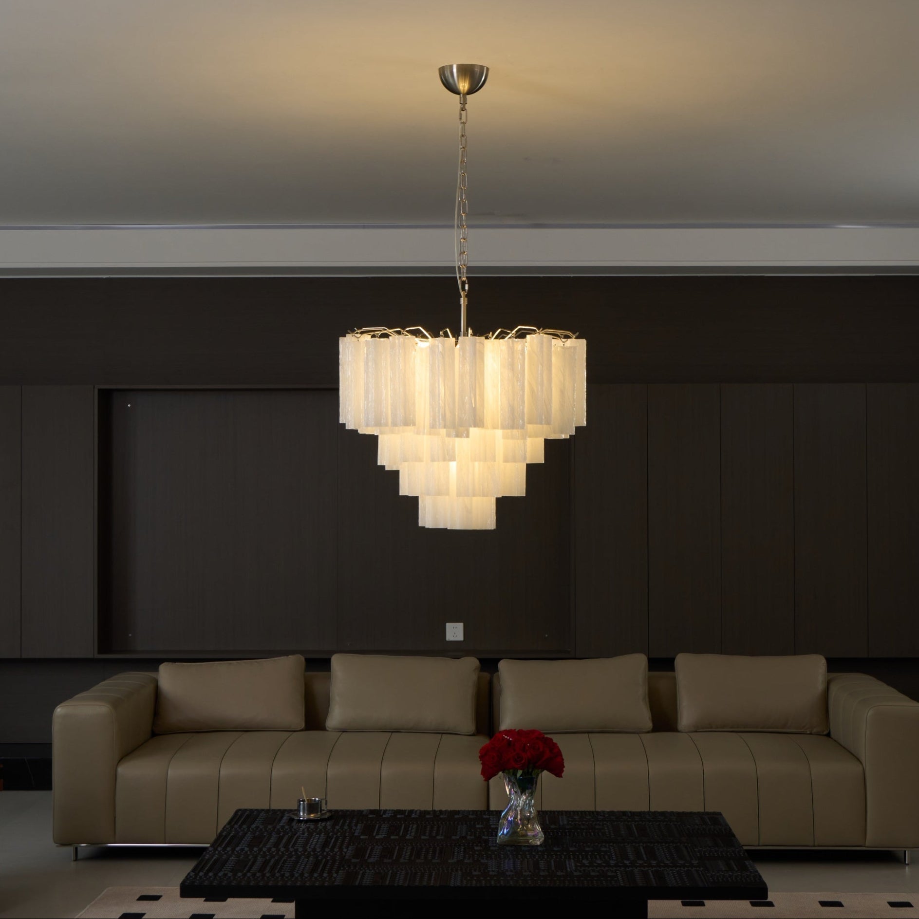 Velinaine Chandelier Frosted Murano Glass Tiered Cascade