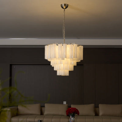 Velinaine Chandelier Frosted Murano Glass Tiered Cascade