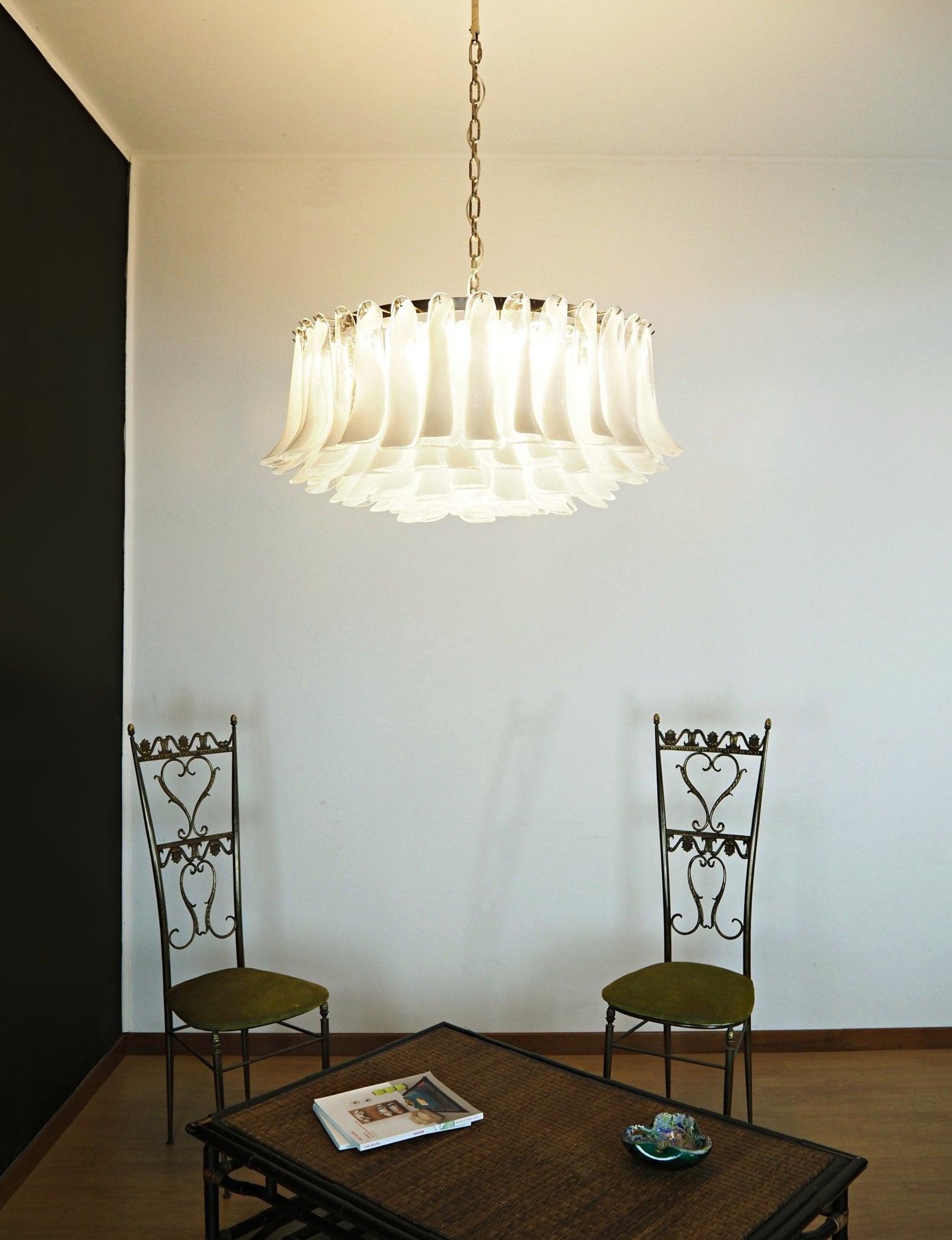 Thalion Chandelier White Murano Glass Petal Elegant