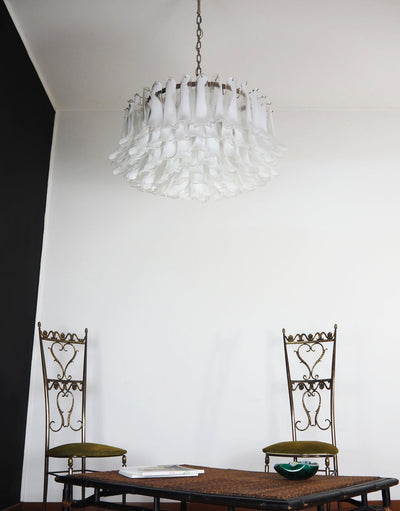 Thalion Chandelier White Murano Glass Petal Elegant