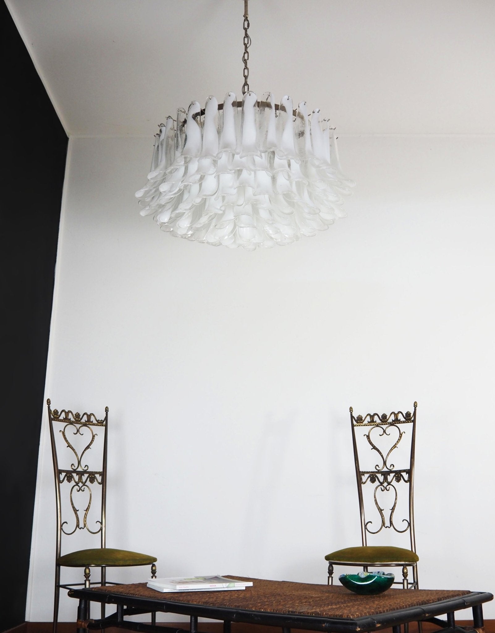 Thalion Chandelier White Murano Glass Petal Elegant