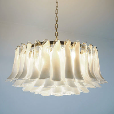 Thalion Chandelier White Murano Glass Petal Elegant