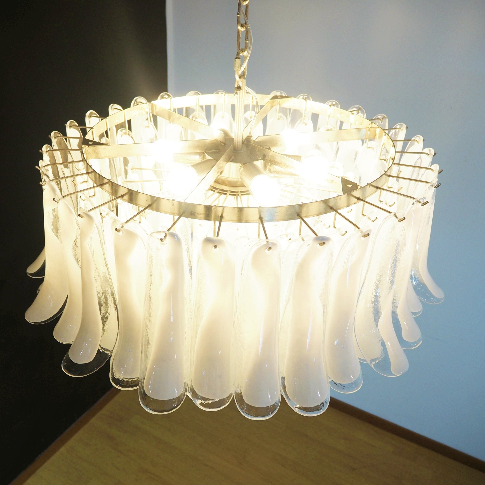 Thalion Chandelier White Murano Glass Petal Elegant