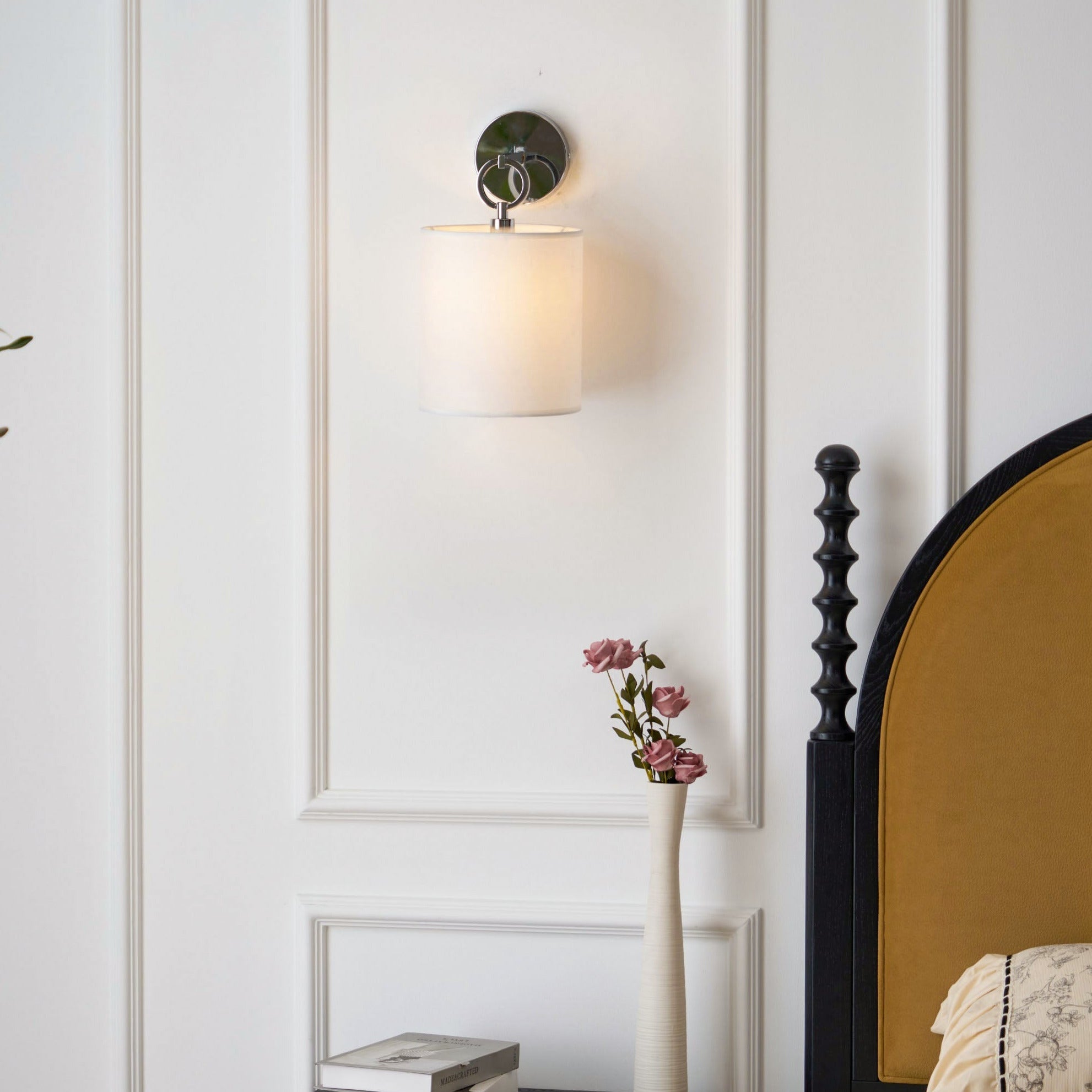 Silva Cylindrical Fabric Shade Wall Lamp Farmhouse