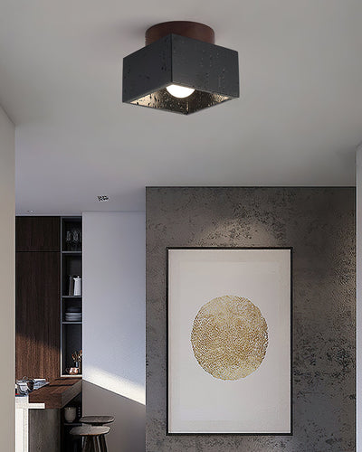 Ritta Sqaure&Round Ceiling Light Black& Yellow Travertine - Neutral Decor
