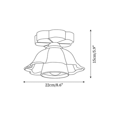 Ceiling Light Scalloped Fabric Shade Walnut Wood Canopy Vintage - Neutral Decor
