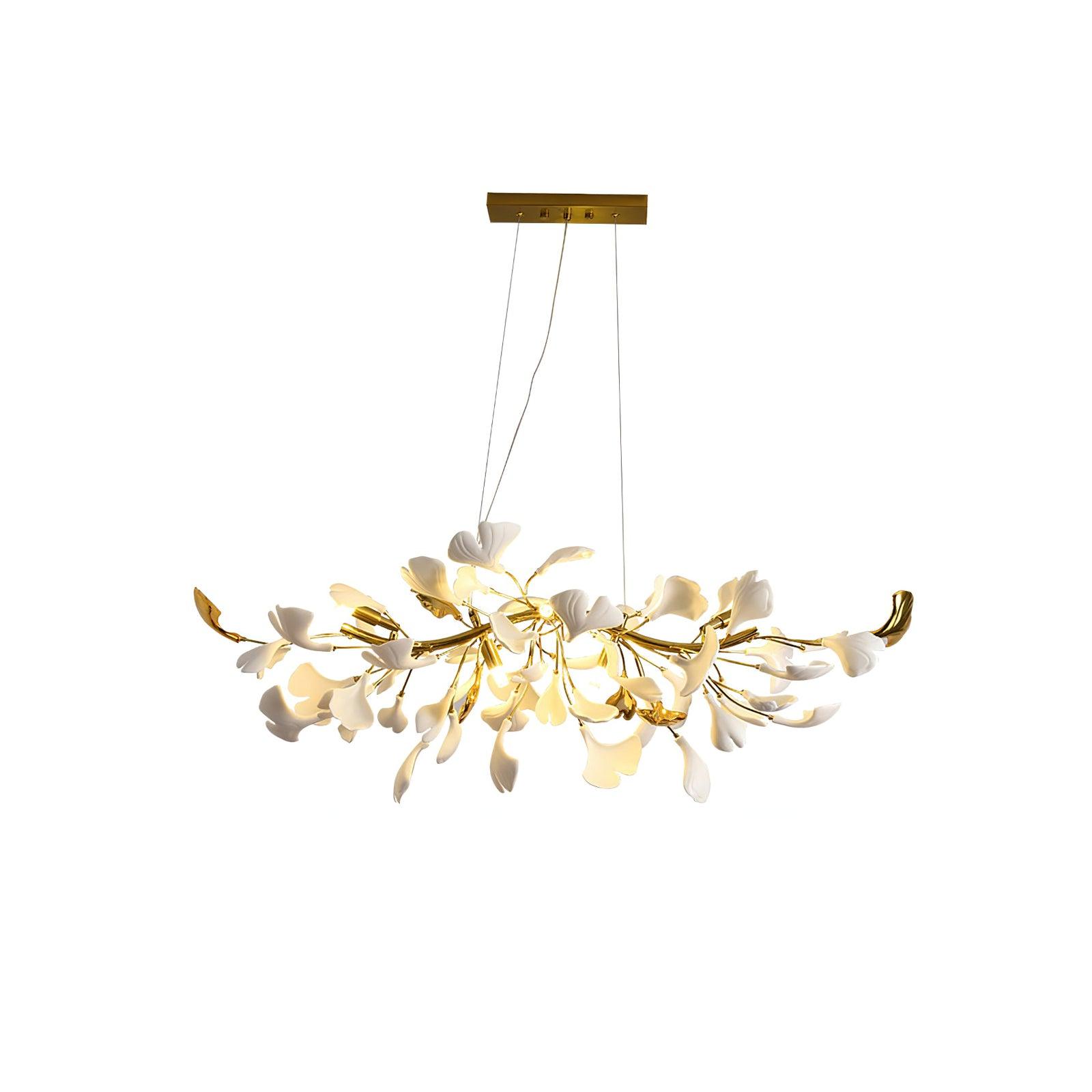 Dylo Chandelier Brass Linear Ginkgo Ceramic Petal Branch