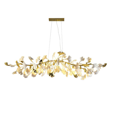 Dylo Chandelier Brass Linear Ginkgo Ceramic Petal Branch