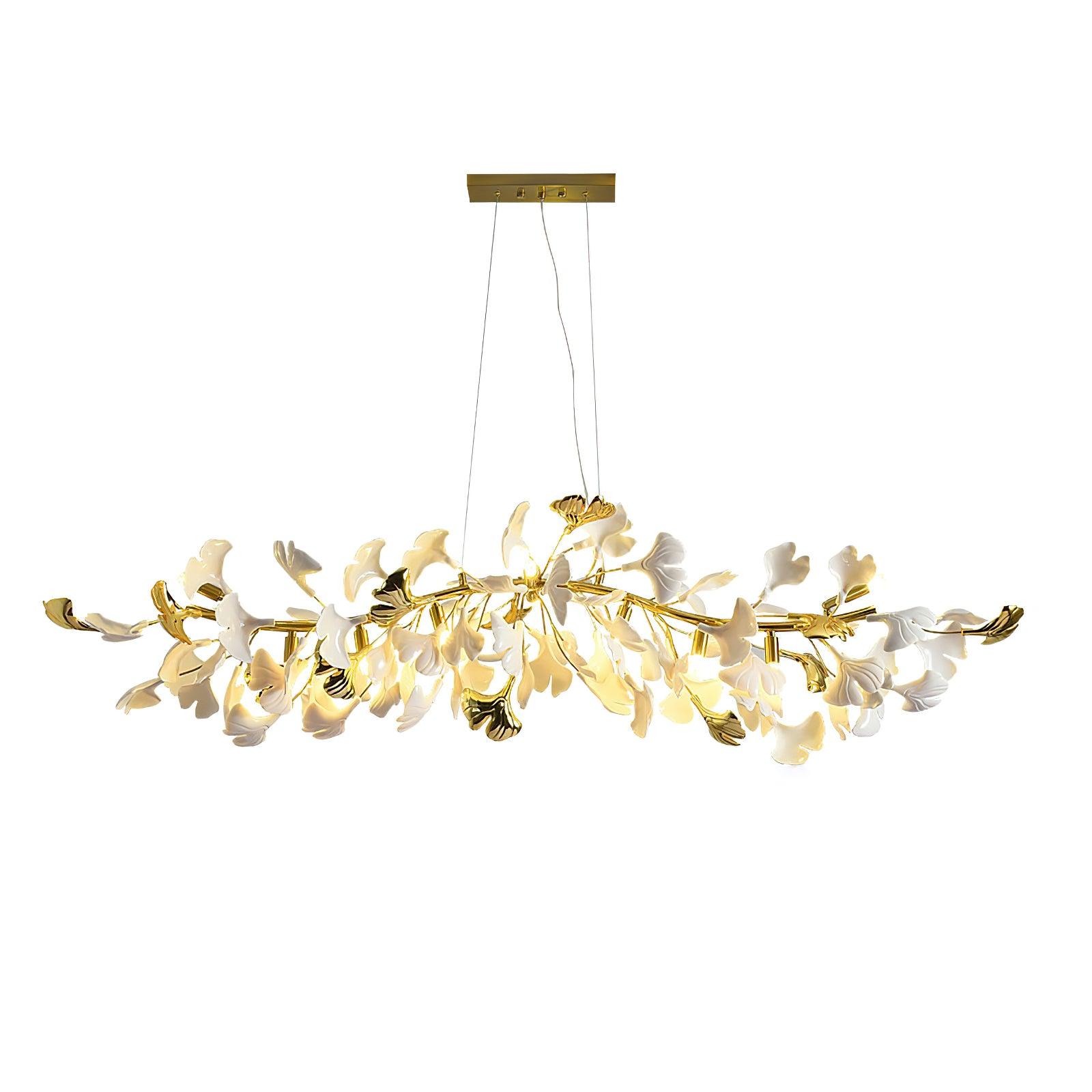 Dylo Chandelier Brass Linear Ginkgo Ceramic Petal Branch