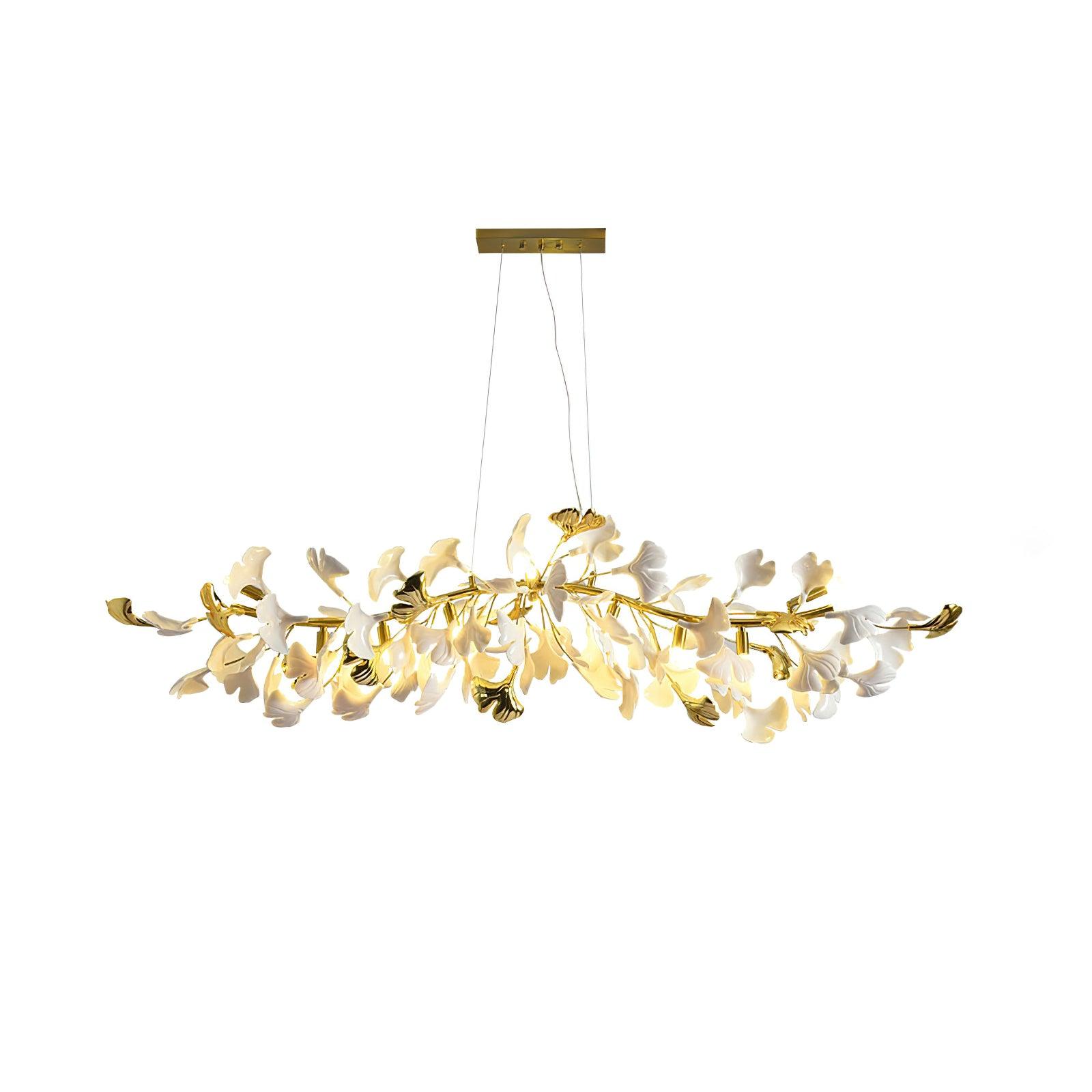 Dylo Chandelier Brass Linear Ginkgo Ceramic Petal Branch