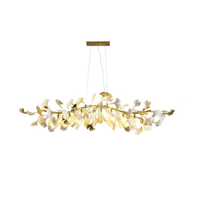 Dylo Chandelier Brass Linear Ginkgo Ceramic Petal Branch