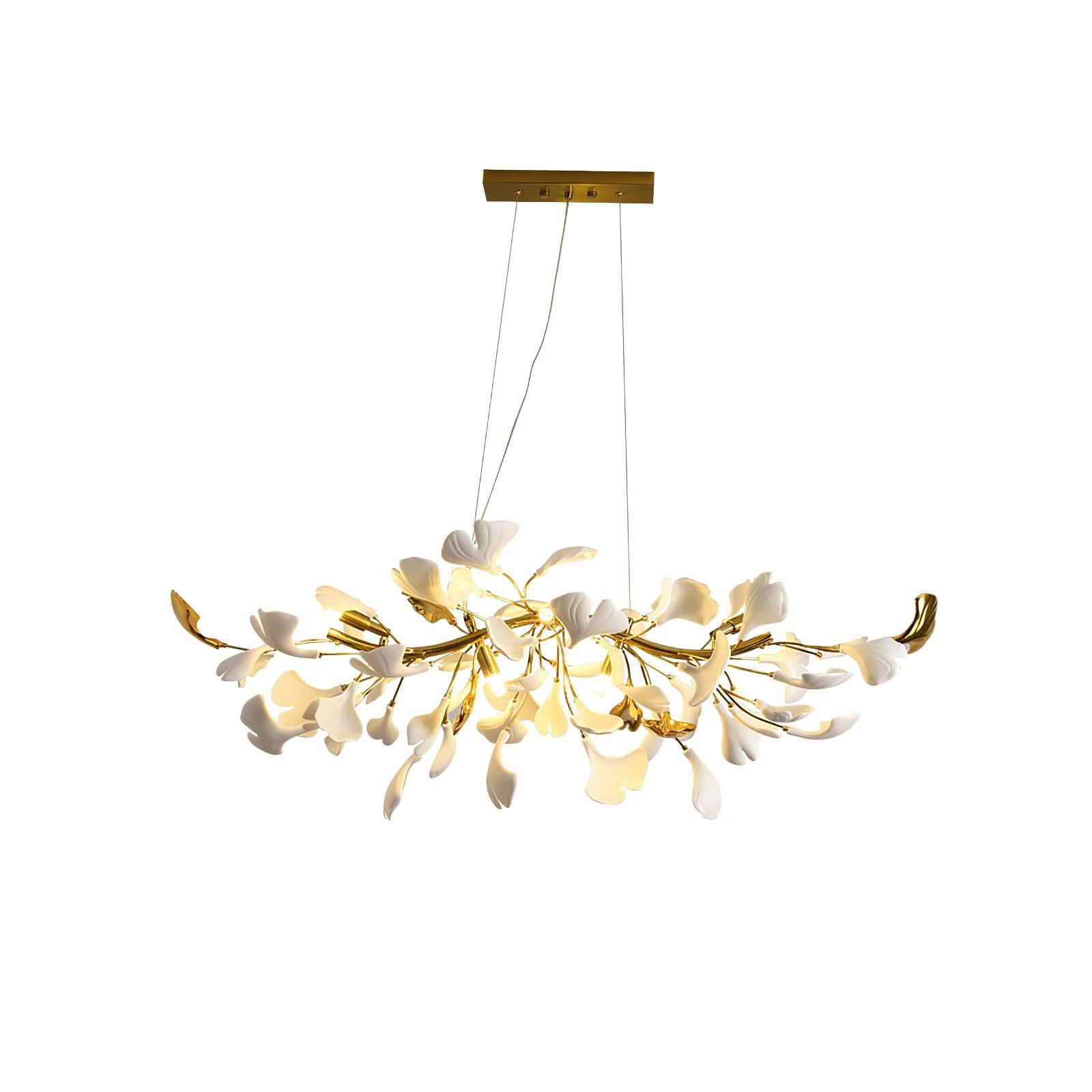 Dylo Chandelier Brass Linear Ginkgo Ceramic Petal Branch