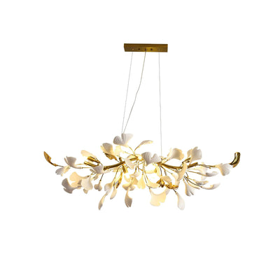 Dylo Chandelier Brass Linear Ginkgo Ceramic Petal Branch
