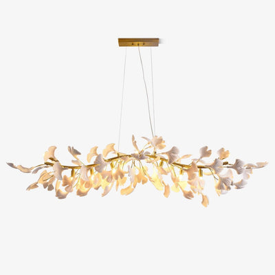 Dylo Chandelier Brass Linear Ginkgo Ceramic Petal Branch