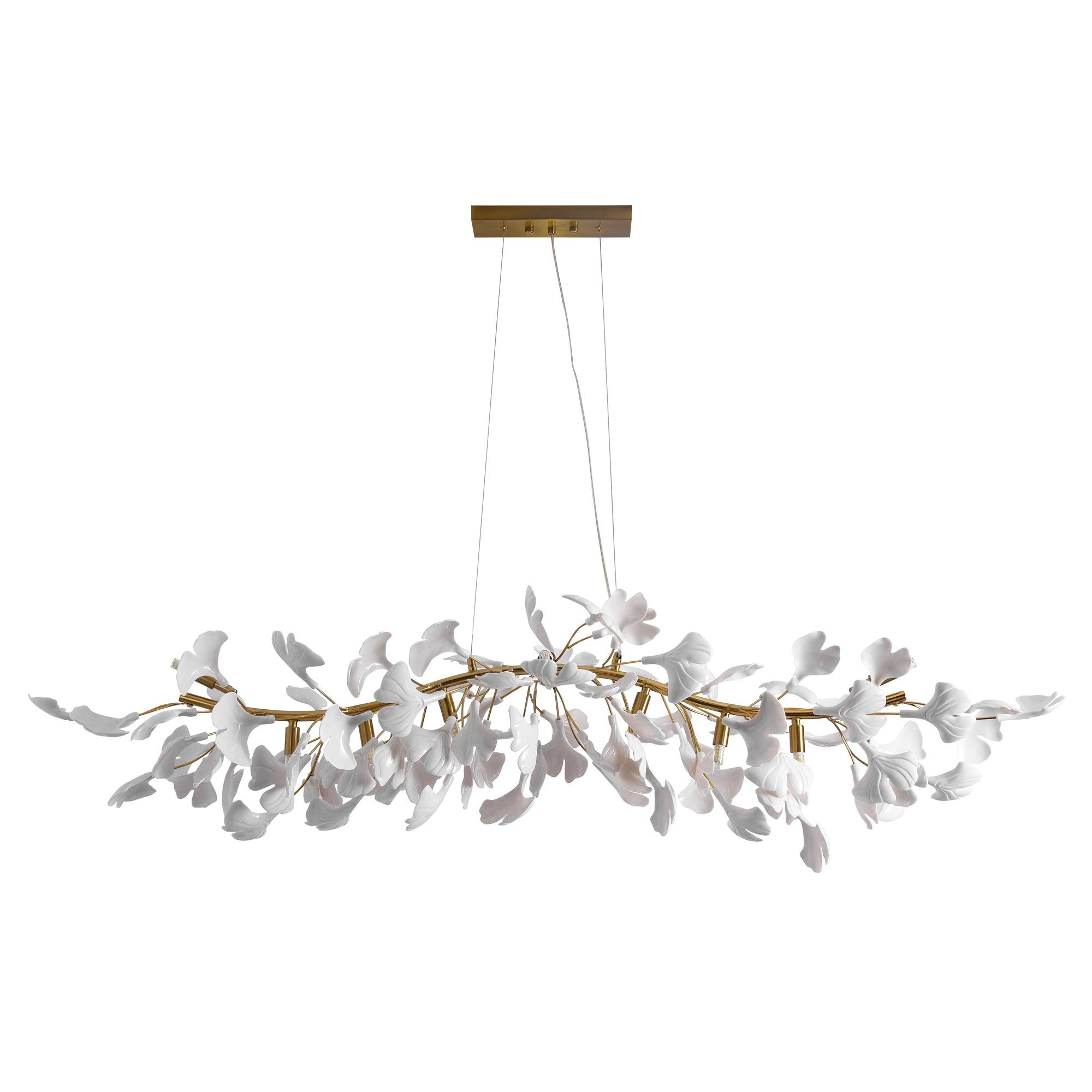 Dylo Chandelier Brass Linear Ginkgo Ceramic Petal Branch