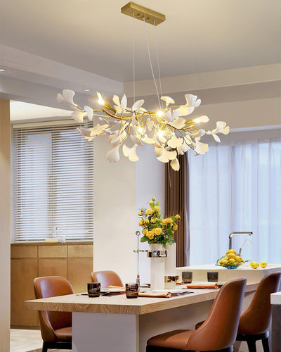 Dylo Chandelier Brass Linear Ginkgo Ceramic Petal Branch