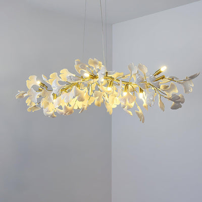 Dylo Chandelier Brass Linear Ginkgo Ceramic Petal Branch