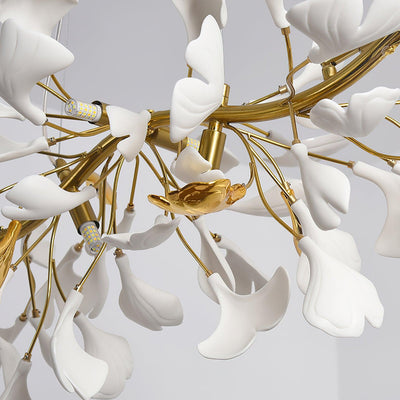 Dylo Chandelier Brass Linear Ginkgo Ceramic Petal Branch