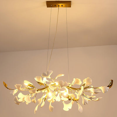 Dylo Chandelier Brass Linear Ginkgo Ceramic Petal Branch