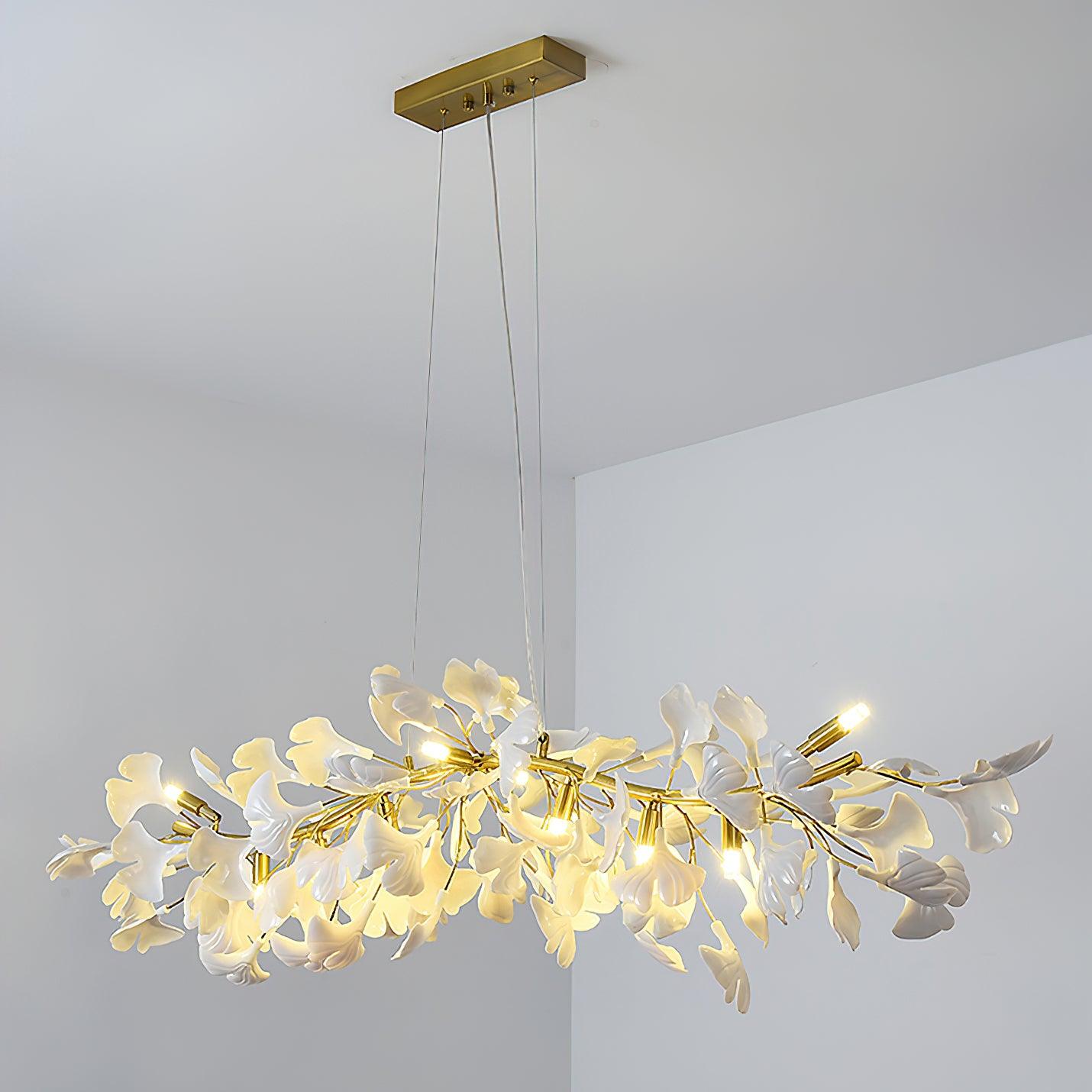 Dylo Chandelier Brass Linear Ginkgo Ceramic Petal Branch