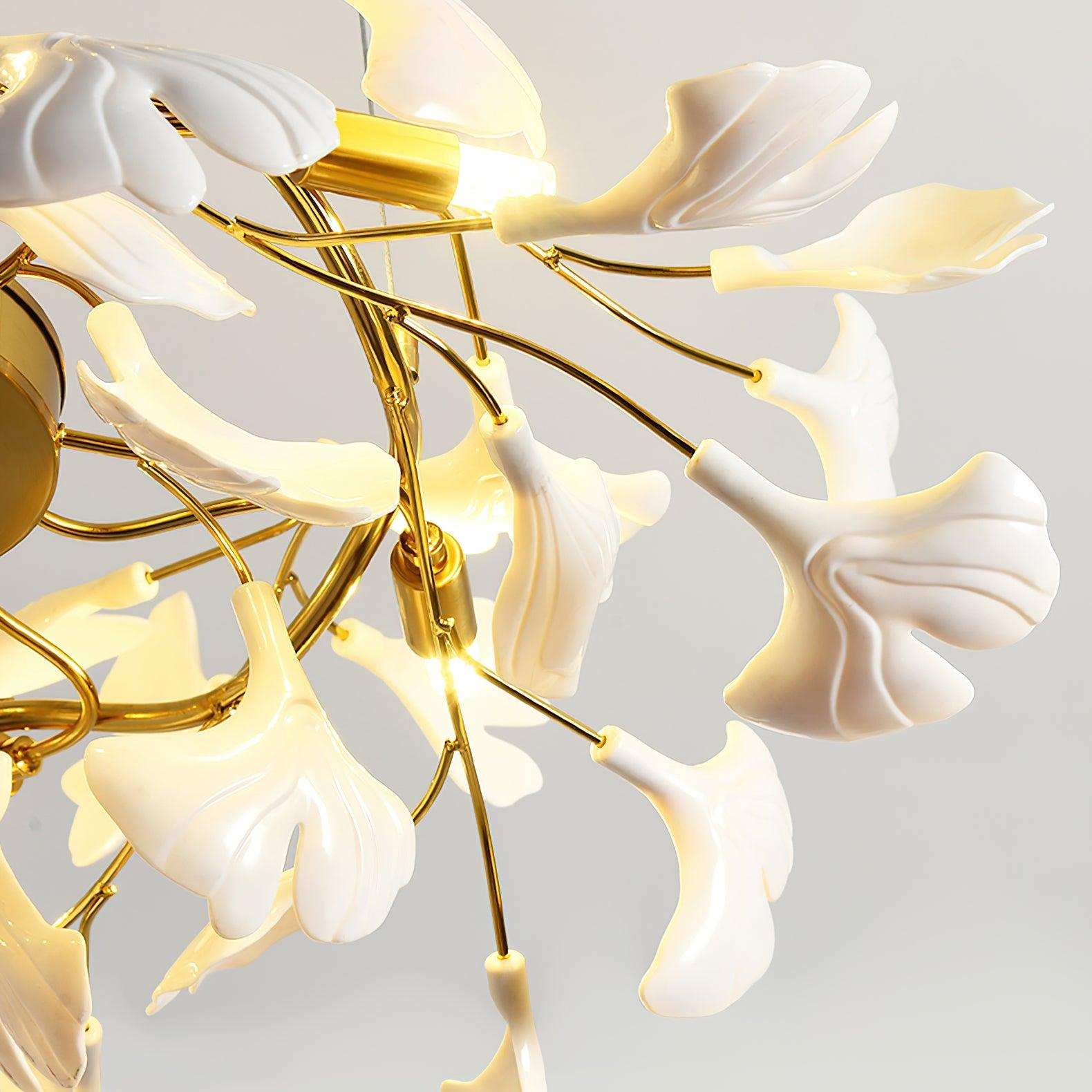 Dylo Chandelier Brass Linear Ginkgo Ceramic Petal Branch