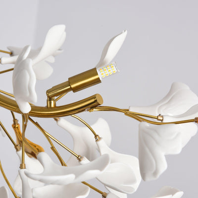 Dylo Chandelier Brass Linear Ginkgo Ceramic Petal Branch