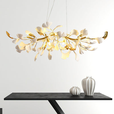 Dylo Chandelier Brass Linear Ginkgo Ceramic Petal Branch