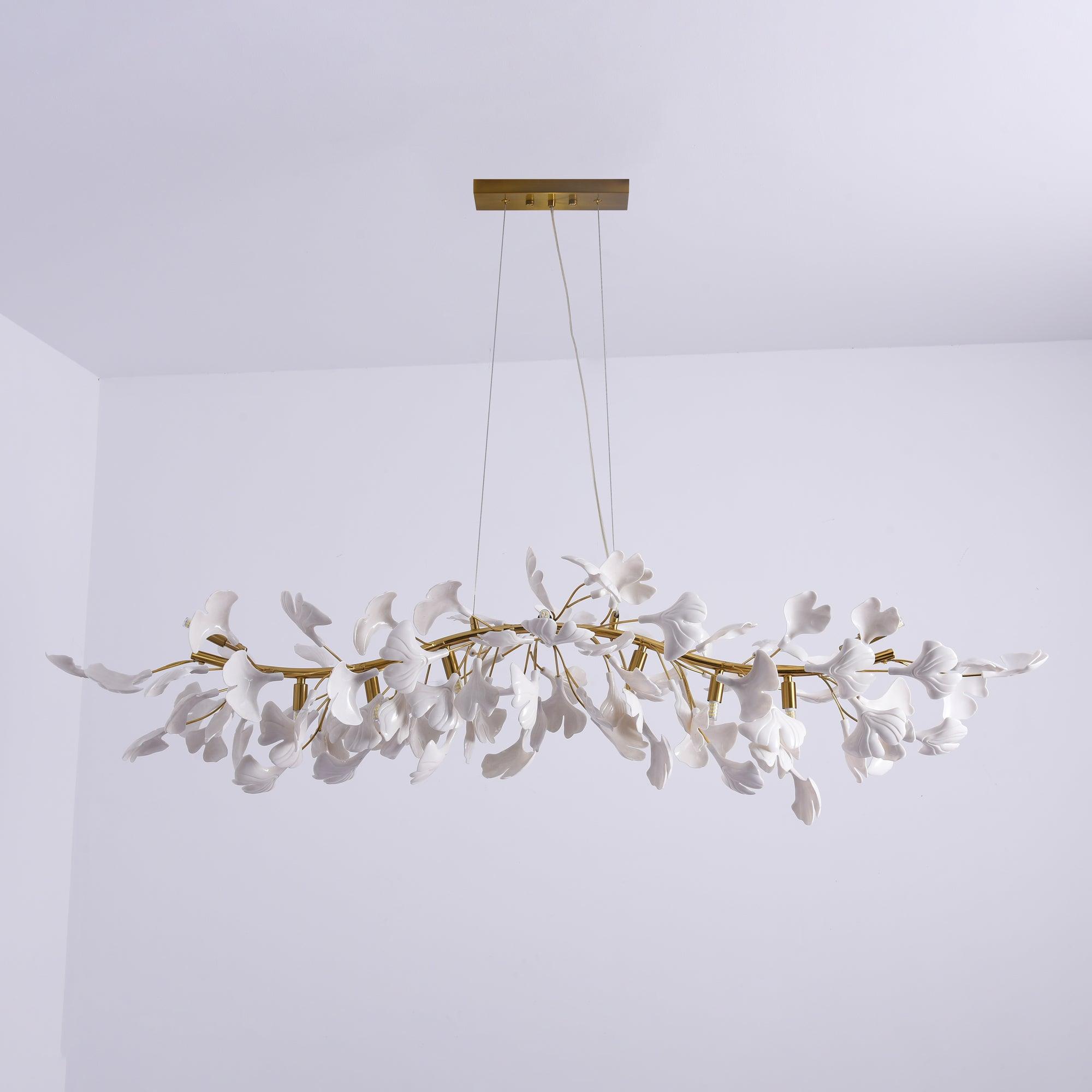 Dylo Chandelier Brass Linear Ginkgo Ceramic Petal Branch